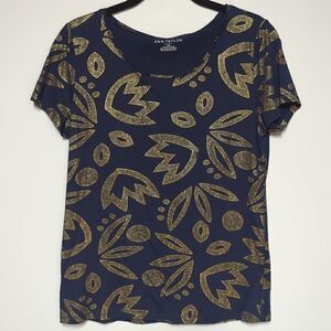 Ann Taylor Factory Blue Scoop Neck Short Sleeve Shirt